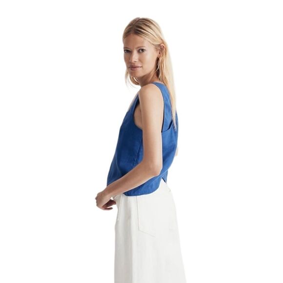 Madewell NWT Linen Crossback Top sz 0 in Bluestone - Picture 4 of 11